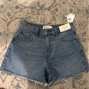 Blue Jean Shorts with Frayed Hem and Belt Loops